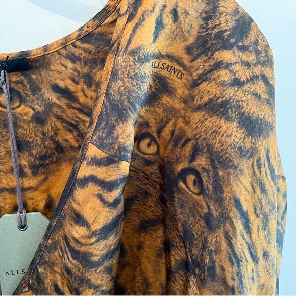 AllSaints Penny Grizedale Cat Print Wrap Front Blouse - Picture 6 of 8
